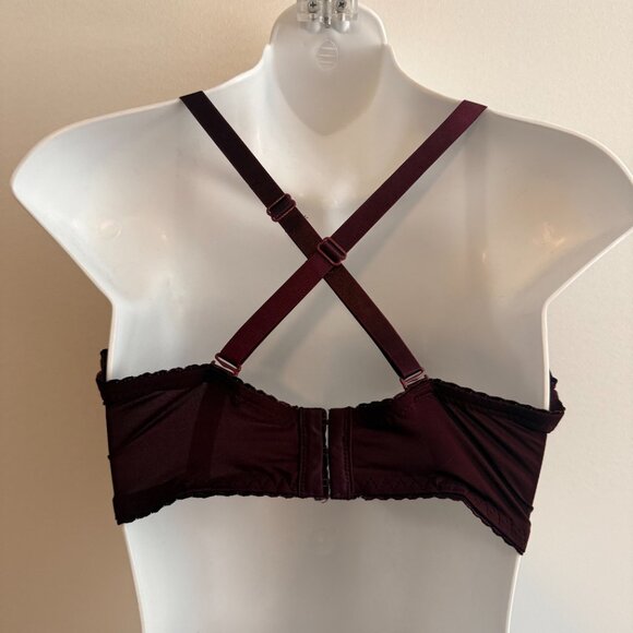 Lace Push-Up Bra | Burgundy Wine | Convertible Straps | Size 34DD - Picture 5 of 8